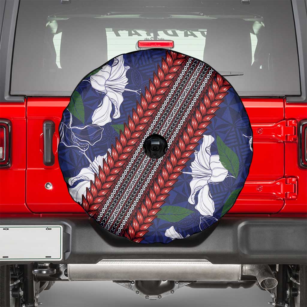 Samoan Culture Spare Tire Cover Hibiscus and Ula Fala with Tapa Pattern Blue Color LT03 - Polynesian Pride