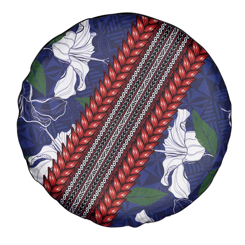 Samoan Culture Spare Tire Cover Hibiscus and Ula Fala with Tapa Pattern Blue Color LT03 - Polynesian Pride