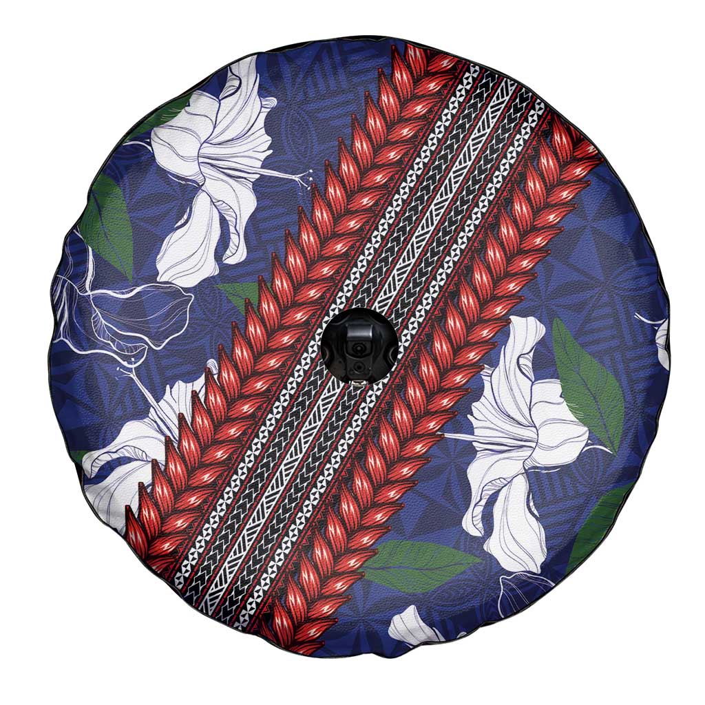 Samoan Culture Spare Tire Cover Hibiscus and Ula Fala with Tapa Pattern Blue Color LT03 - Polynesian Pride