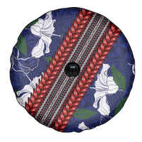 Samoan Culture Spare Tire Cover Hibiscus and Ula Fala with Tapa Pattern Blue Color LT03 - Polynesian Pride