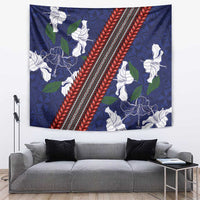 Samoan Culture Tapestry Hibiscus and Ula Fala with Tapa Pattern Blue Color LT03 Blue - Polynesian Pride