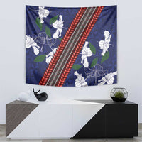 Samoan Culture Tapestry Hibiscus and Ula Fala with Tapa Pattern Blue Color LT03 - Polynesian Pride