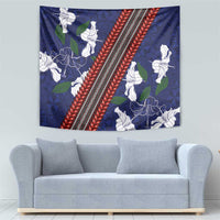 Samoan Culture Tapestry Hibiscus and Ula Fala with Tapa Pattern Blue Color LT03 - Polynesian Pride