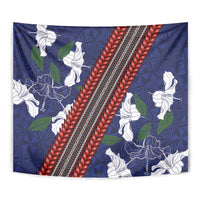 Samoan Culture Tapestry Hibiscus and Ula Fala with Tapa Pattern Blue Color LT03 - Polynesian Pride