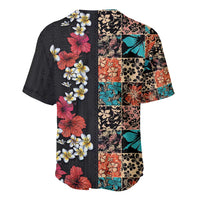 Hawaiian Hibiscus and Tropical Leaves Baseball Jersey Patchwork Grunge Abstract Vintage Style LT03 - Polynesian Pride