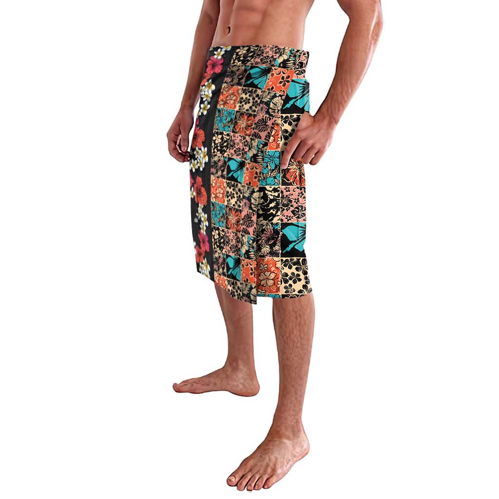 Hawaiian Hibiscus and Tropical Leaves Lavalava Patchwork Grunge Abstract Vintage Style