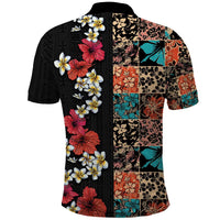Hawaiian Hibiscus and Tropical Leaves Polo Shirt Patchwork Grunge Abstract Vintage Style LT03 - Polynesian Pride
