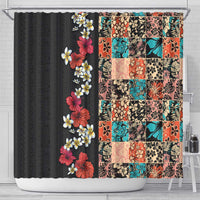 Hawaiian Hibiscus and Tropical Leaves Shower Curtain Patchwork Grunge Abstract Vintage Style LT03 - Polynesian Pride