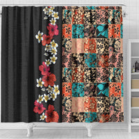 Hawaiian Hibiscus and Tropical Leaves Shower Curtain Patchwork Grunge Abstract Vintage Style LT03 - Polynesian Pride