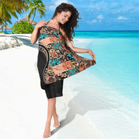 Hawaiian Hibiscus and Tropical Leaves Sarong Patchwork Grunge Abstract and Tapa Tribal Pattern Half Style