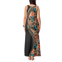 Hawaiian Hibiscus and Tropical Leaves Tank Maxi Dress Patchwork Grunge Abstract and Tapa Tribal Pattern Half Style
