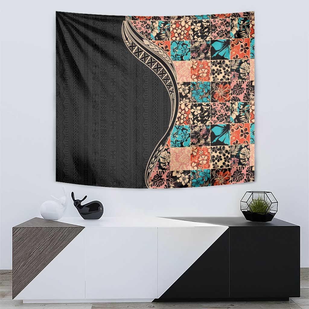Hawaiian Hibiscus and Tropical Leaves Tapestry Patchwork Grunge Abstract and Tapa Tribal Pattern Half Style LT03 - Polynesian Pride