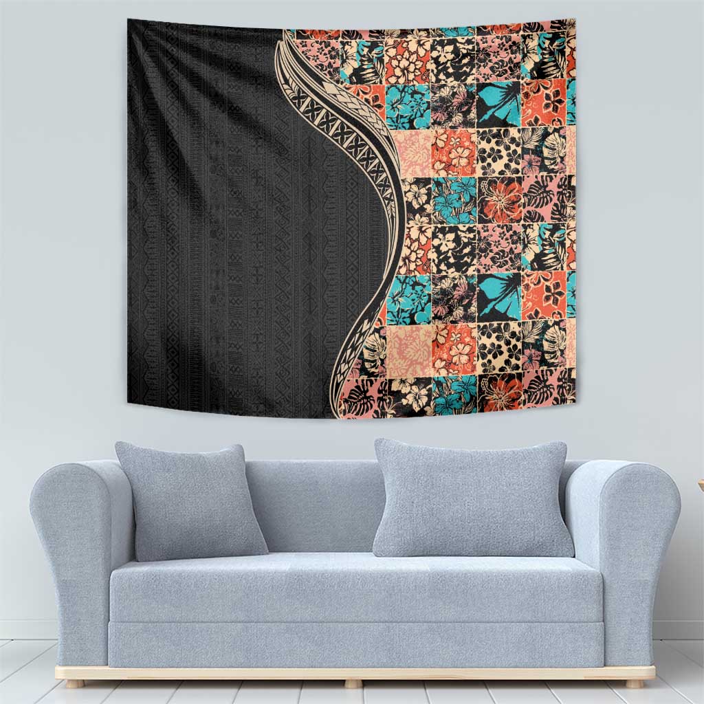 Hawaiian Hibiscus and Tropical Leaves Tapestry Patchwork Grunge Abstract and Tapa Tribal Pattern Half Style LT03 - Polynesian Pride