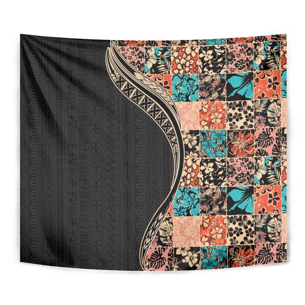 Hawaiian Hibiscus and Tropical Leaves Tapestry Patchwork Grunge Abstract and Tapa Tribal Pattern Half Style LT03 - Polynesian Pride