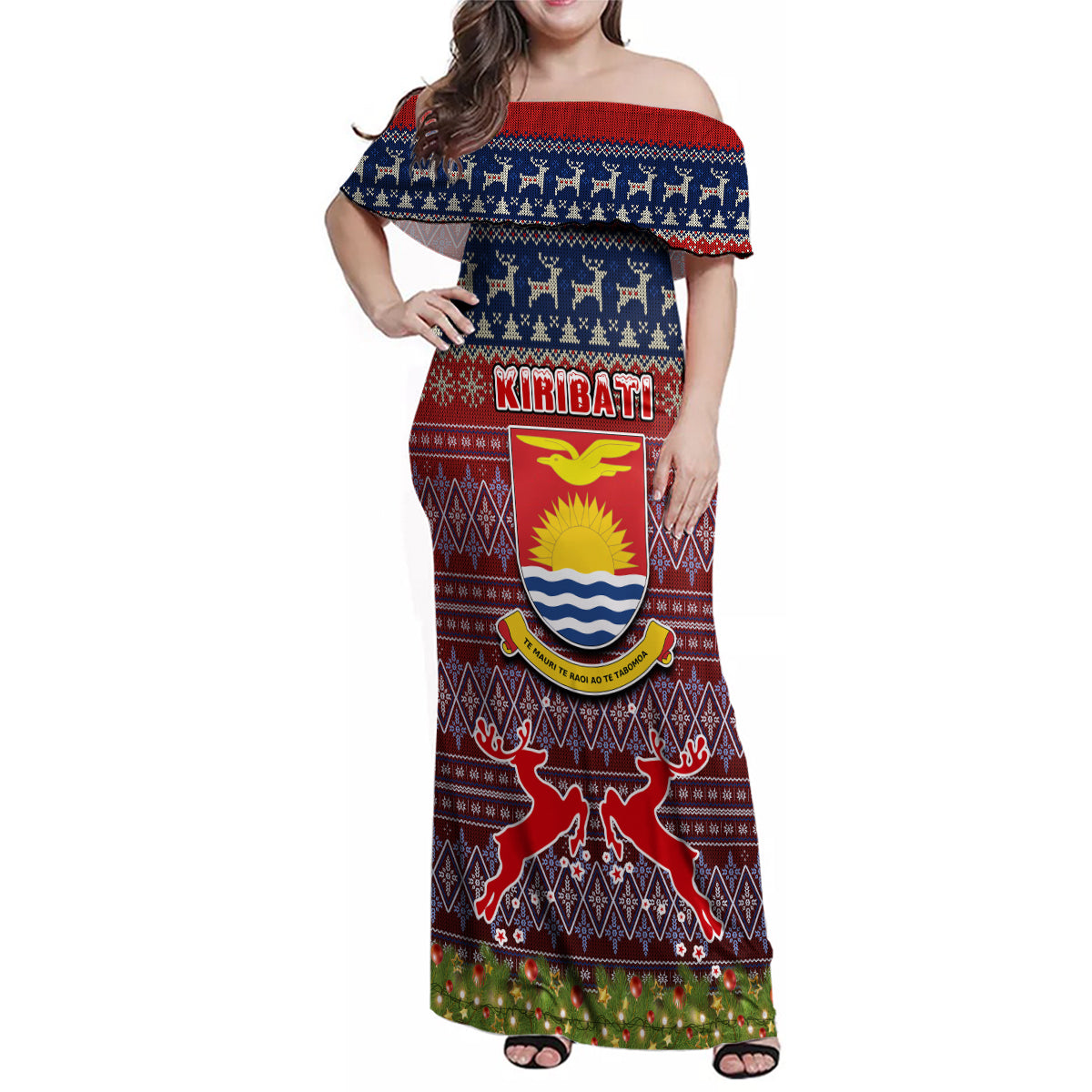 kiribati-christmas-family-matching-off-shoulder-maxi-dress-and-hawaiian-shirt-coat-of-arms-and-map-beautiful-merry-xmas-snowflake