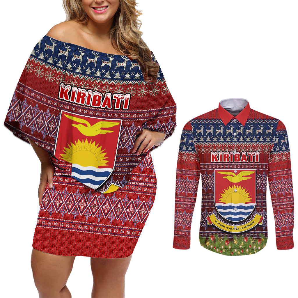 personalised-kiribati-christmas-couples-matching-off-shoulder-short-dress-and-long-sleeve-button-shirts-coat-of-arms-and-map-beautiful-merry-xmas-snowflake