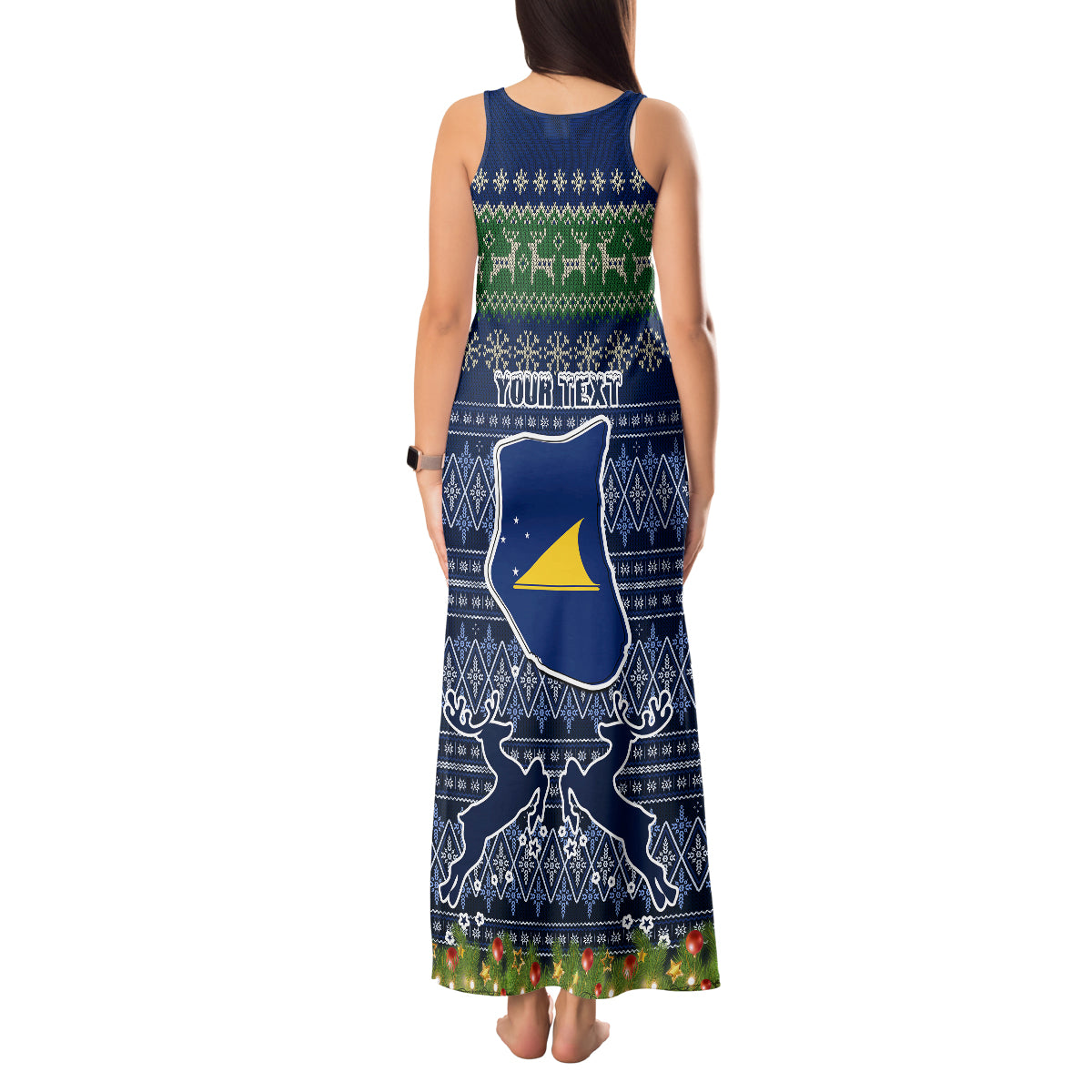 personalised-tokelau-christmas-tank-maxi-dress-coat-of-arms-and-map-beautiful-merry-xmas-snowflake