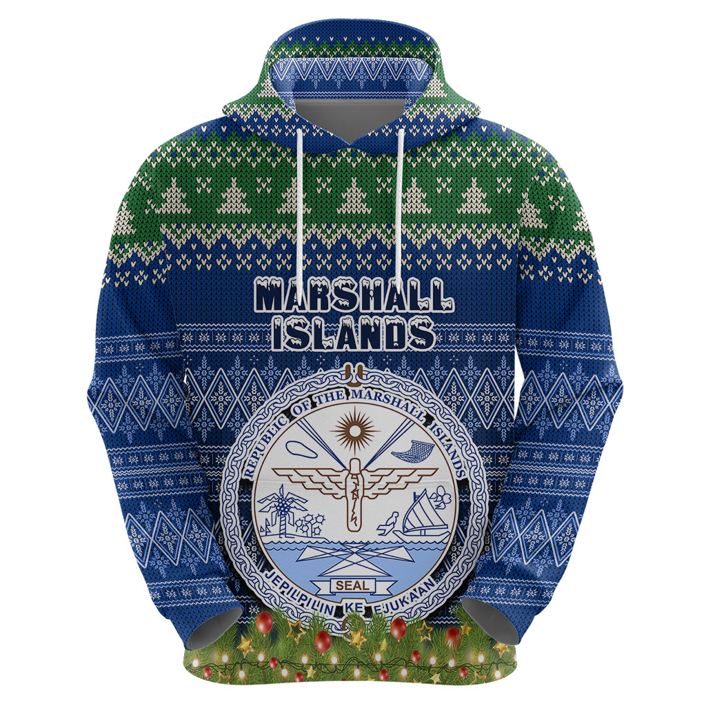 Personalised Marshall Islands Christmas Hoodie Coat of Arms and Map Beautiful Merry Xmas Snowflake LT03 - Polynesian Pride