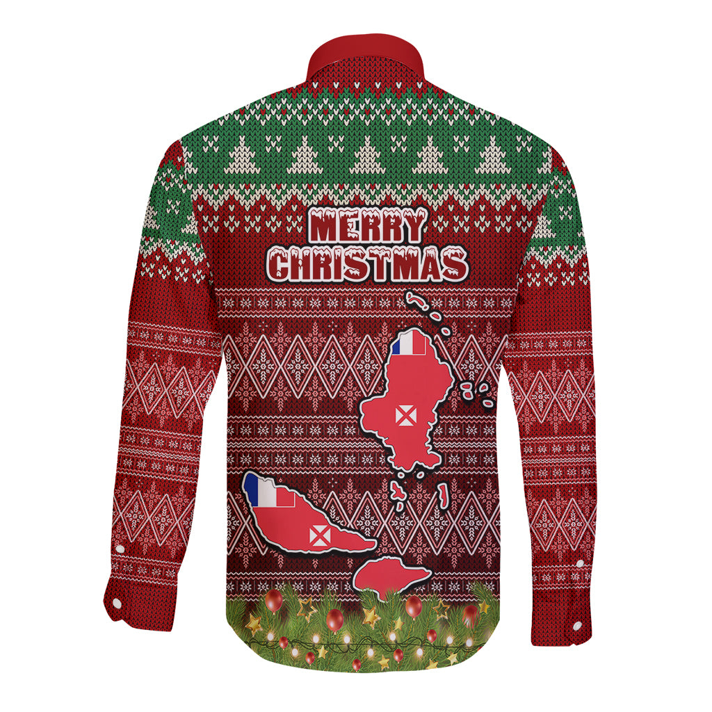 wallis-and-futuna-christmas-long-sleeve-button-shirt-coat-of-arms-and-map-beautiful-merry-xmas-snowflake