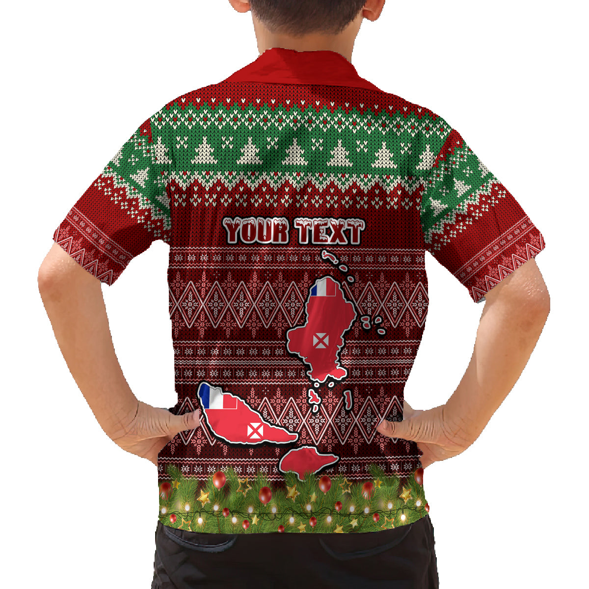 personalised-wallis-and-futuna-christmas-family-matching-long-sleeve-bodycon-dress-and-hawaiian-shirt-coat-of-arms-and-map-beautiful-merry-xmas-snowflake