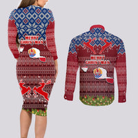 french-polynesia-christmas-couples-matching-long-sleeve-bodycon-dress-and-long-sleeve-button-shirts-coat-of-arms-and-map-beautiful-merry-xmas-snowflake