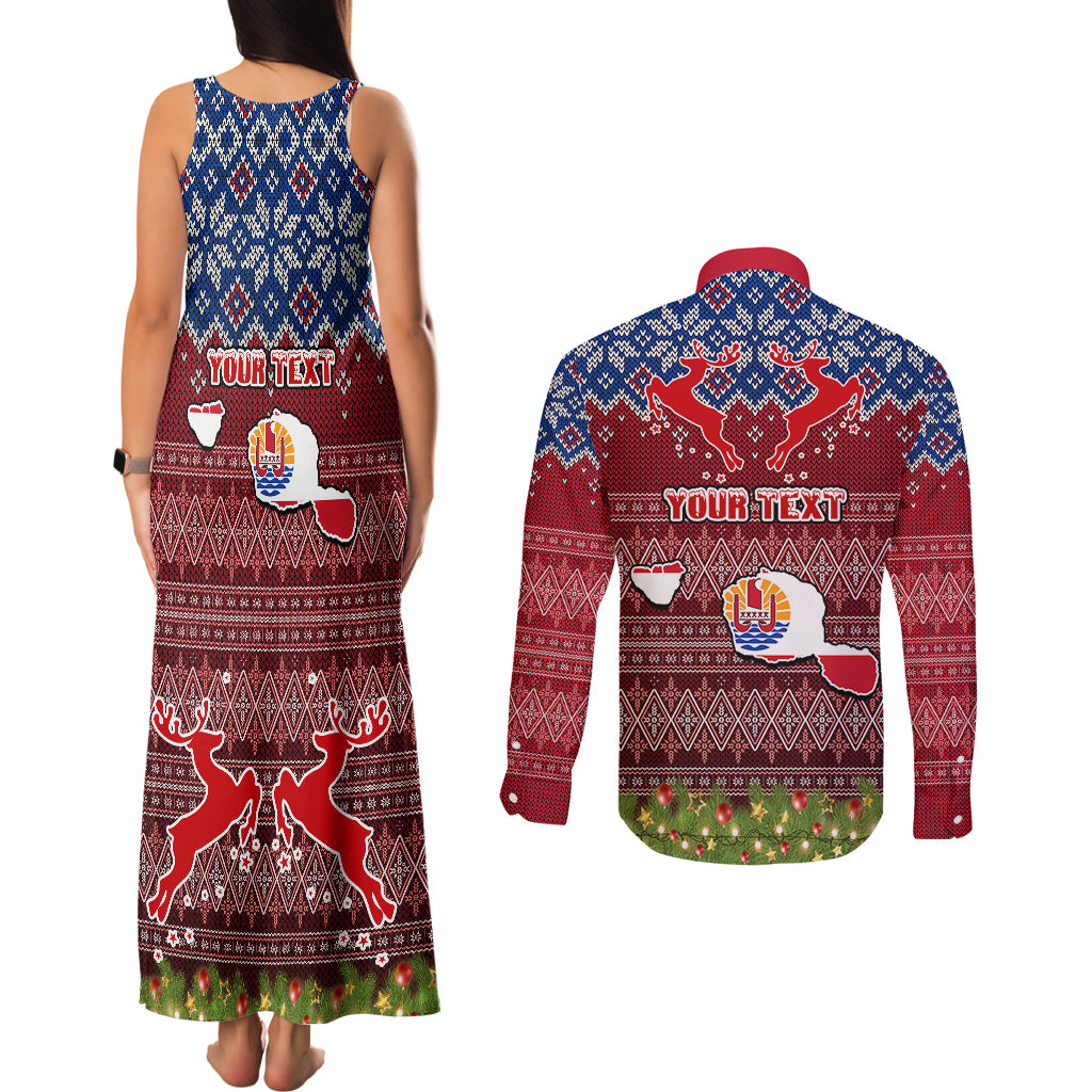 personalised-french-polynesia-christmas-couples-matching-tank-maxi-dress-and-long-sleeve-button-shirts-coat-of-arms-and-map-beautiful-merry-xmas-snowflake