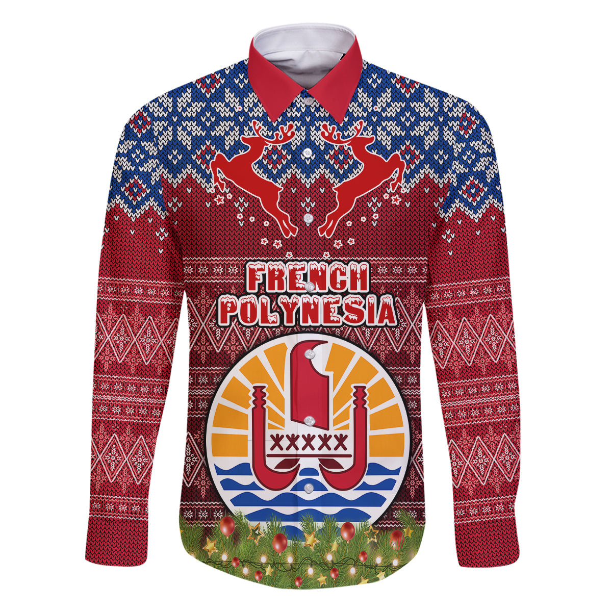 personalised-french-polynesia-christmas-family-matching-summer-maxi-dress-and-hawaiian-shirt-coat-of-arms-and-map-beautiful-merry-xmas-snowflake