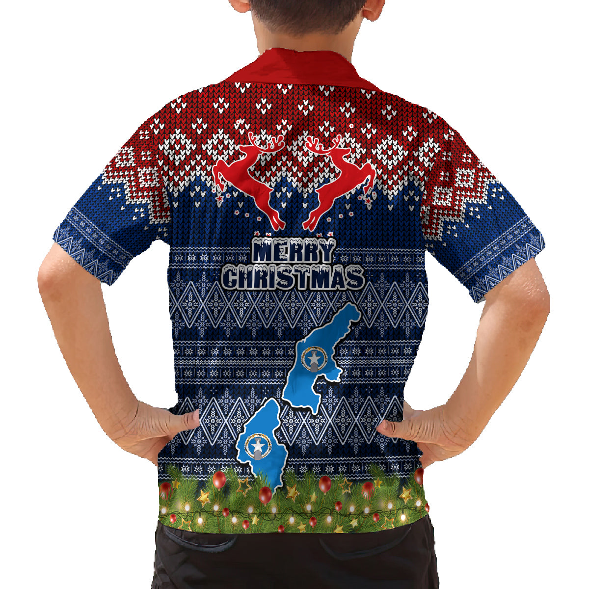 northern-mariana-islands-christmas-family-matching-tank-maxi-dress-and-hawaiian-shirt-coat-of-arms-and-map-beautiful-merry-xmas-snowflake