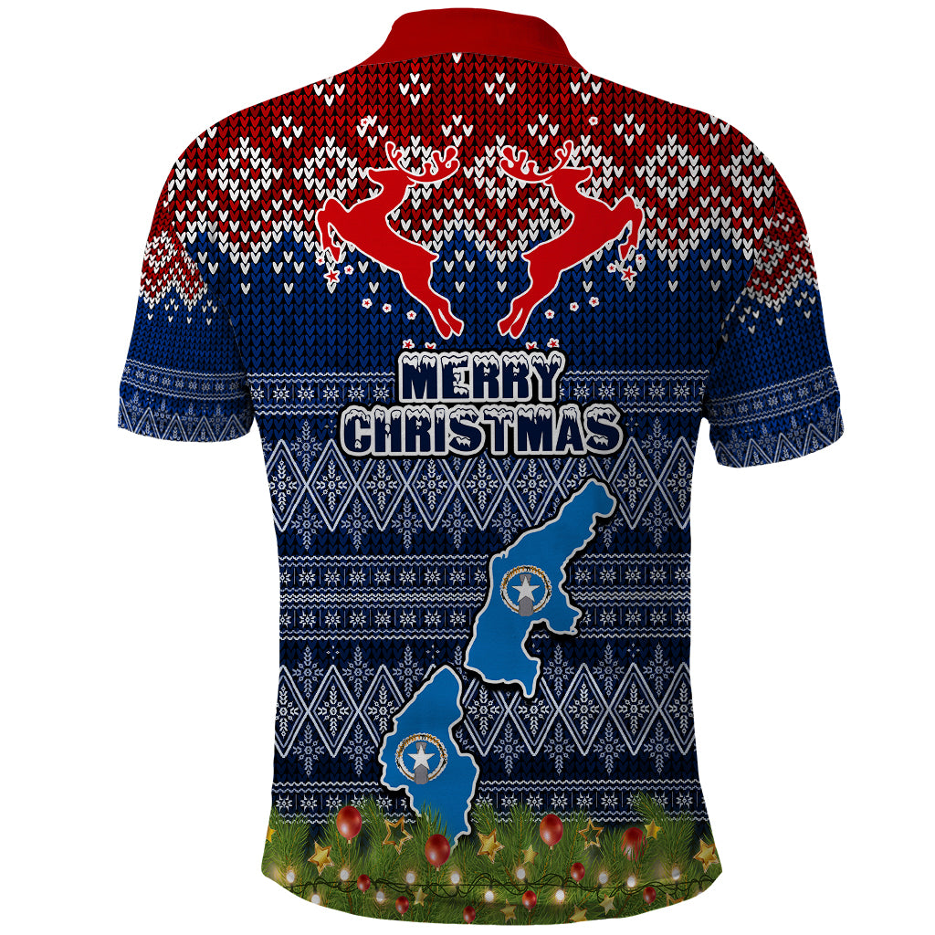 Northern Mariana Islands Christmas Polo Shirt Coat of Arms and Map Beautiful Merry Xmas Snowflake LT03 - Polynesian Pride