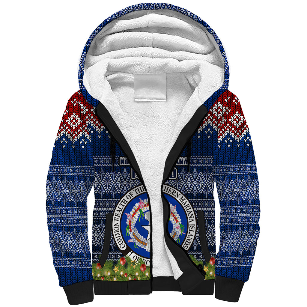 northern-mariana-islands-christmas-sherpa-hoodie-coat-of-arms-and-map-beautiful-merry-xmas-snowflake