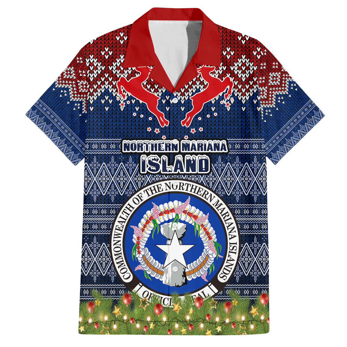 Personalised Northern Mariana Islands Christmas Family Matching Puletasi Dress and Hawaiian Shirt Coat of Arms and Map Beautiful Merry Xmas Snowflake LT03 Dad's Shirt - Short Sleeve Blue - Polynesian Pride