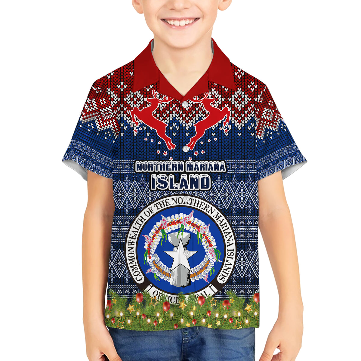 personalised-northern-mariana-islands-christmas-family-matching-short-sleeve-bodycon-dress-and-hawaiian-shirt-coat-of-arms-and-map-beautiful-merry-xmas-snowflake