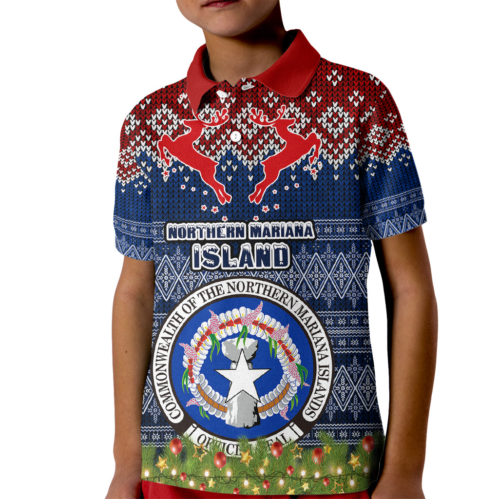 Personalised Northern Mariana Islands Christmas Kid Polo Shirt Coat of Arms and Map Beautiful Merry Xmas Snowflake LT03 Kid Blue - Polynesian Pride