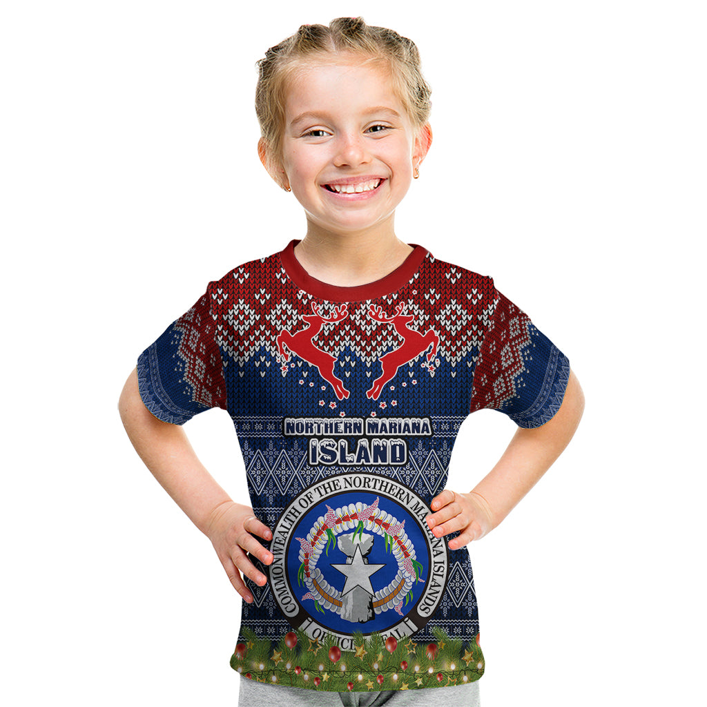 Personalised Northern Mariana Islands Christmas Kid T Shirt Coat of Arms and Map Beautiful Merry Xmas Snowflake LT03 Blue - Polynesian Pride