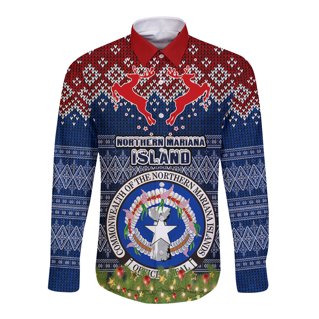 personalised-northern-mariana-islands-christmas-long-sleeve-button-shirt-coat-of-arms-and-map-beautiful-merry-xmas-snowflake
