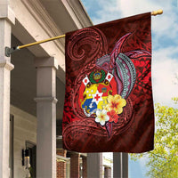 Tonga Humpback Whale Garden Flag National Seal with Hibiscus and Polynesian Tattoo LT03 House Flag Red - Polynesian Pride