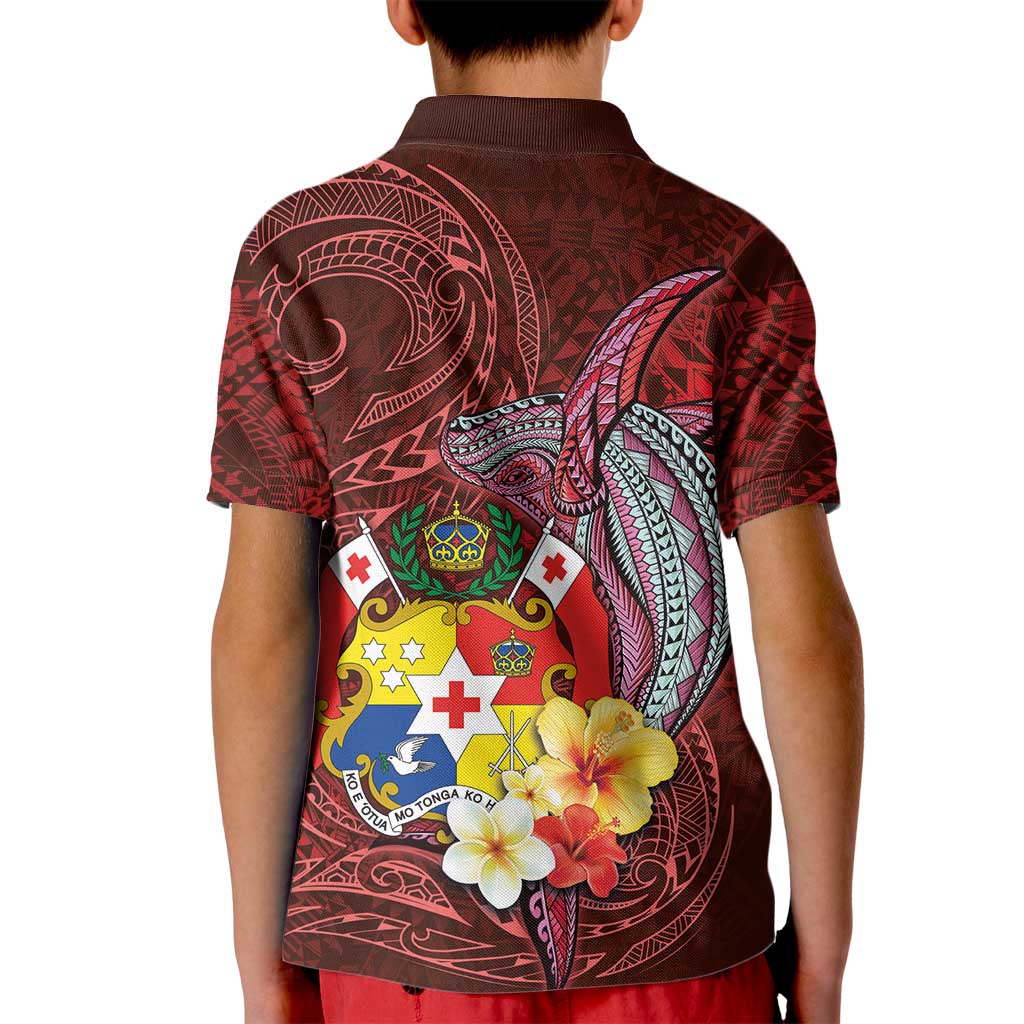 Tonga Humpback Whale Kid Polo Shirt National Seal with Hibiscus and Polynesian Tattoo LT03 - Polynesian Pride