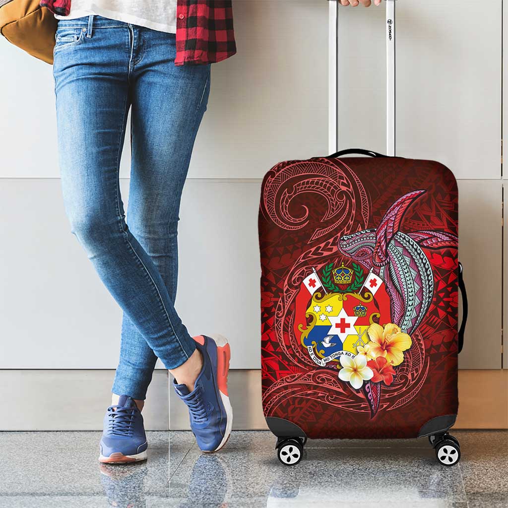 Tonga Humpback Whale Luggage Cover National Seal with Hibiscus and Polynesian Tattoo LT03 - Polynesian Pride