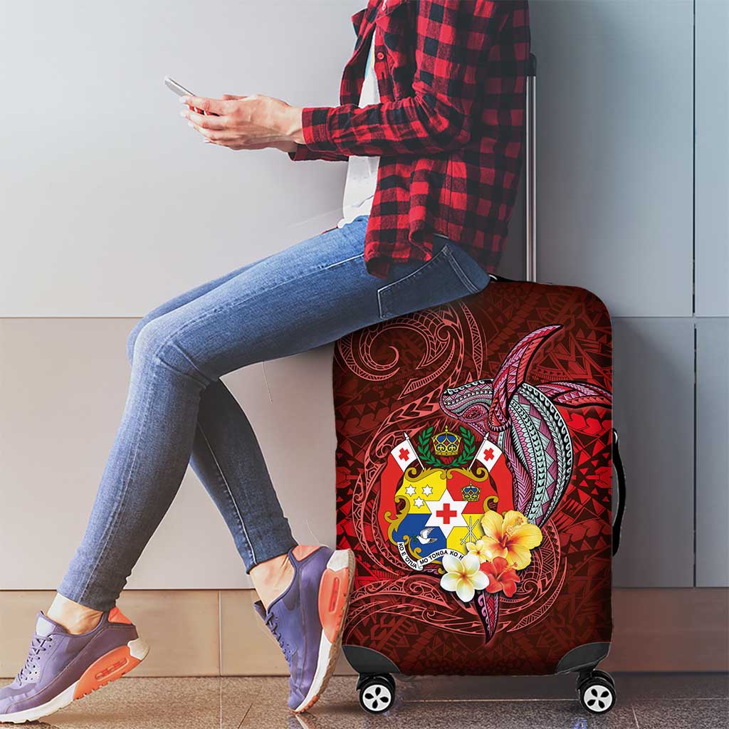 Tonga Humpback Whale Luggage Cover National Seal with Hibiscus and Polynesian Tattoo LT03 - Polynesian Pride