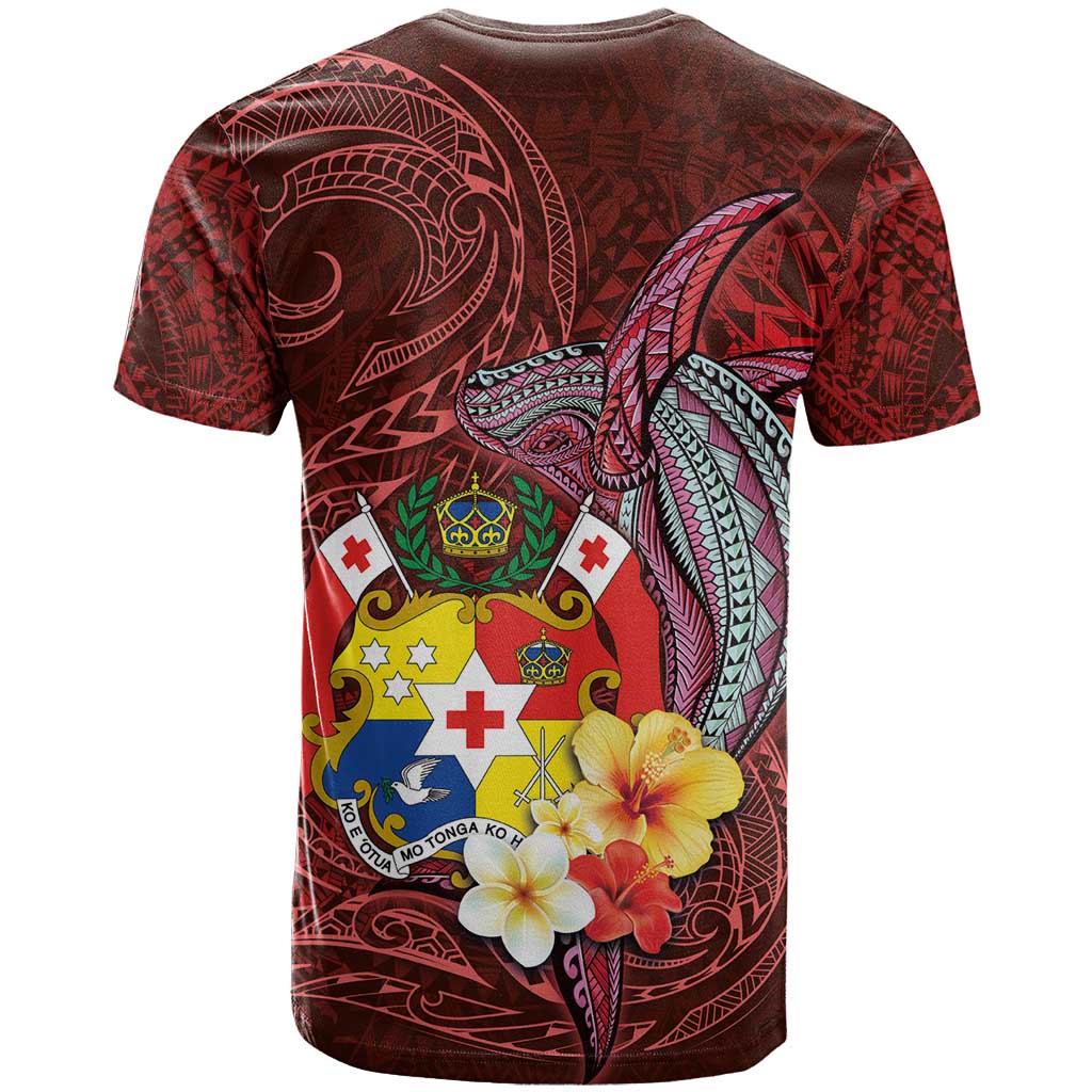 Tonga Humpback Whale T Shirt National Seal with Hibiscus and Polynesian Tattoo LT03 - Polynesian Pride