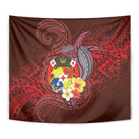 Tonga Humpback Whale Tapestry National Seal with Hibiscus and Polynesian Tattoo LT03 - Polynesian Pride