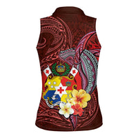 Tonga Humpback Whale Women Sleeveless Polo Shirt National Seal with Hibiscus and Polynesian Tattoo LT03 - Polynesian Pride