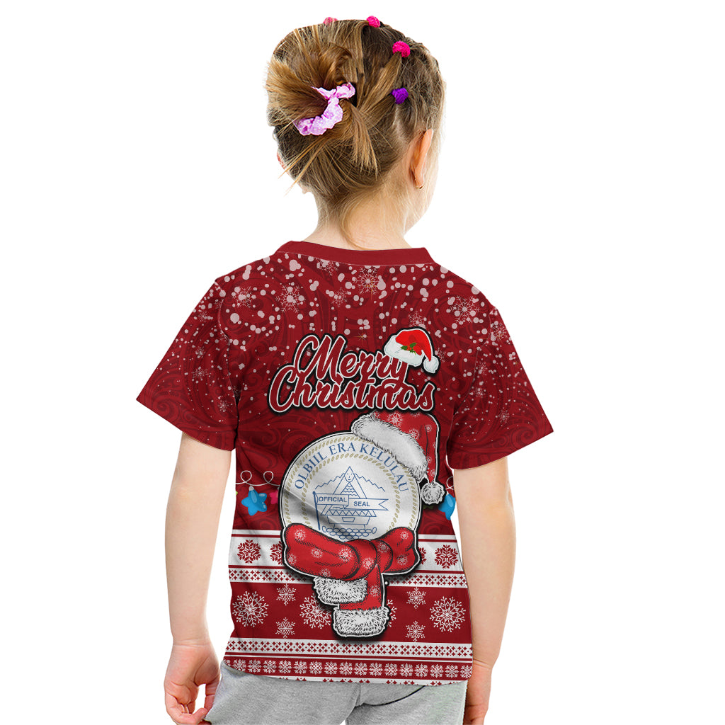 Palau Christmas Kid T Shirt Snowman and Palau Coat of Arms Maori Tribal Xmas Style LT03 - Polynesian Pride