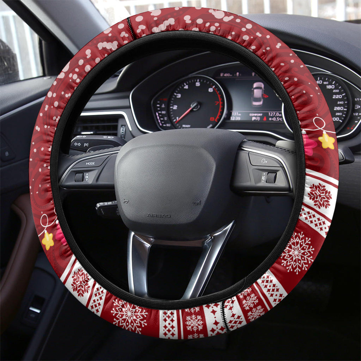 Palau Christmas Steering Wheel Cover Snowman and Palau Coat of Arms Maori Tribal Xmas Style