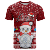 Palau Christmas T Shirt Snowman and Palau Coat of Arms Maori Tribal Xmas Style LT03 Red - Polynesian Pride