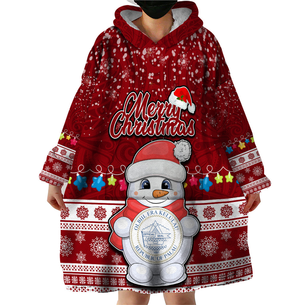 Palau Christmas Wearable Blanket Hoodie Snowman and Palau Coat of Arms Maori Tribal Xmas Style LT03 - Polynesian Pride
