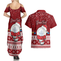 Personalised Palau Christmas Couples Matching Summer Maxi Dress and Hawaiian Shirt Snowman and Palau Coat of Arms Maori Tribal Xmas Style LT03 - Polynesian Pride