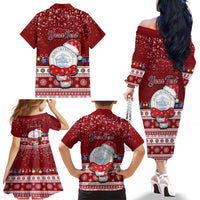 Personalised Palau Christmas Family Matching Off Shoulder Long Sleeve Dress and Hawaiian Shirt Snowman and Palau Coat of Arms Maori Tribal Xmas Style LT03 - Polynesian Pride