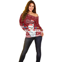 Personalised Palau Christmas Off Shoulder Sweater Snowman and Palau Coat of Arms Maori Tribal Xmas Style LT03 - Polynesian Pride