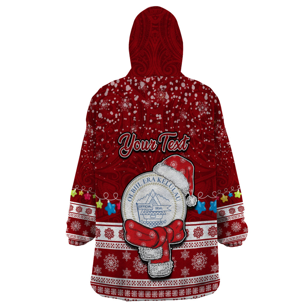 Personalised Palau Christmas Wearable Blanket Hoodie Snowman and Palau Coat of Arms Maori Tribal Xmas Style LT03 - Polynesian Pride